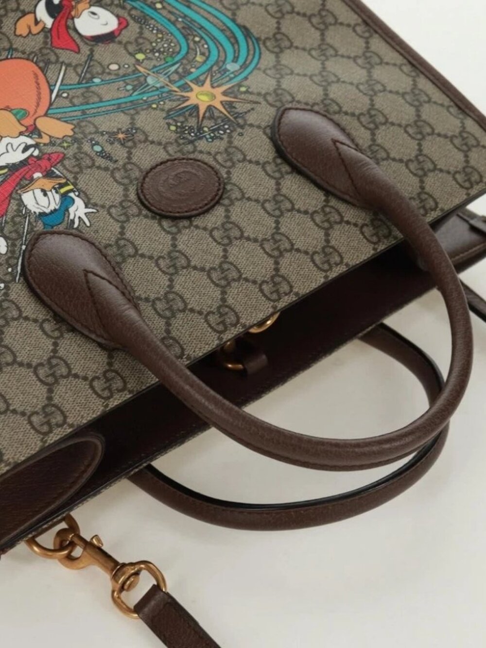 GUCCI GG Supreme Donald duck Hand Bag PVC 2way Beige Gold 648134 Auth 161733SAM - Picture 7 of 14